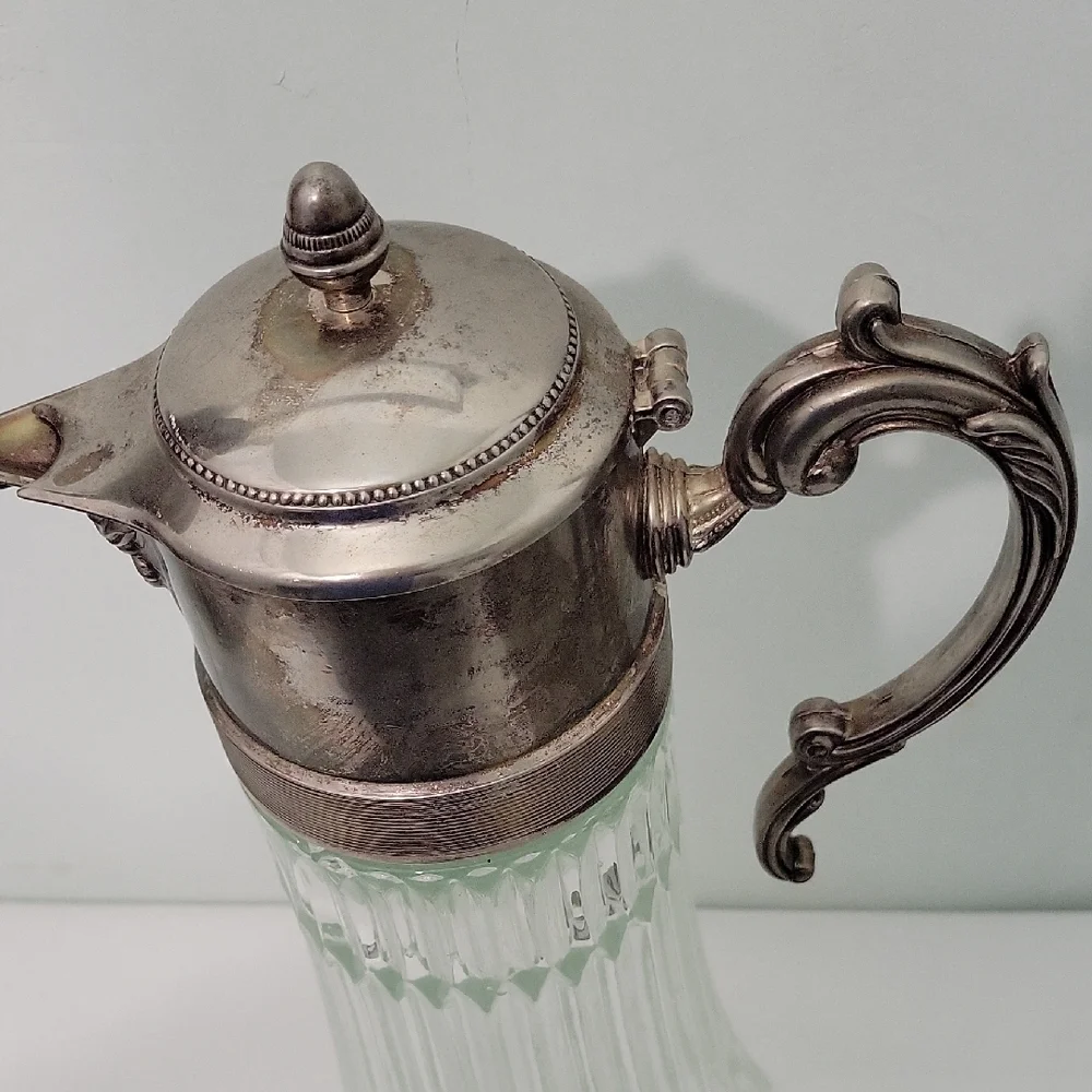 Vintage Silverplate and Crystal Glass Carafe Pitcher